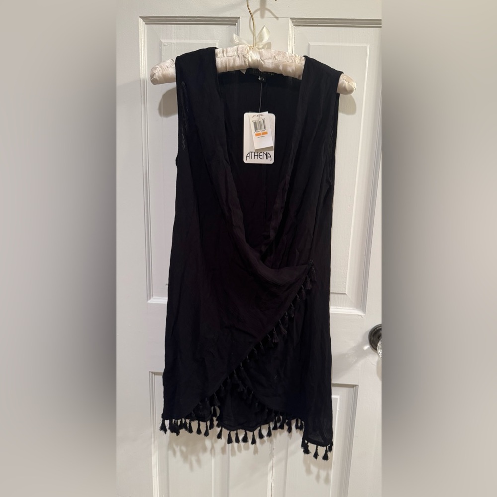 NWT Athena Bazaar Beauty Black Wrap Cover-Up Dress. Size small.
